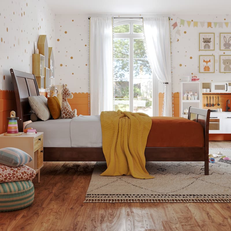 Valencia Solid Wood Low Profile Sleigh Platform Bed with Matching Footboard