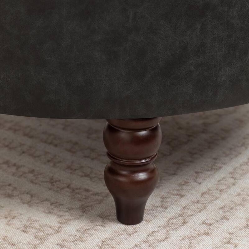 SEYNAR 29.5''Modern PU Leather Round Storage Ottoman with Wood Legs