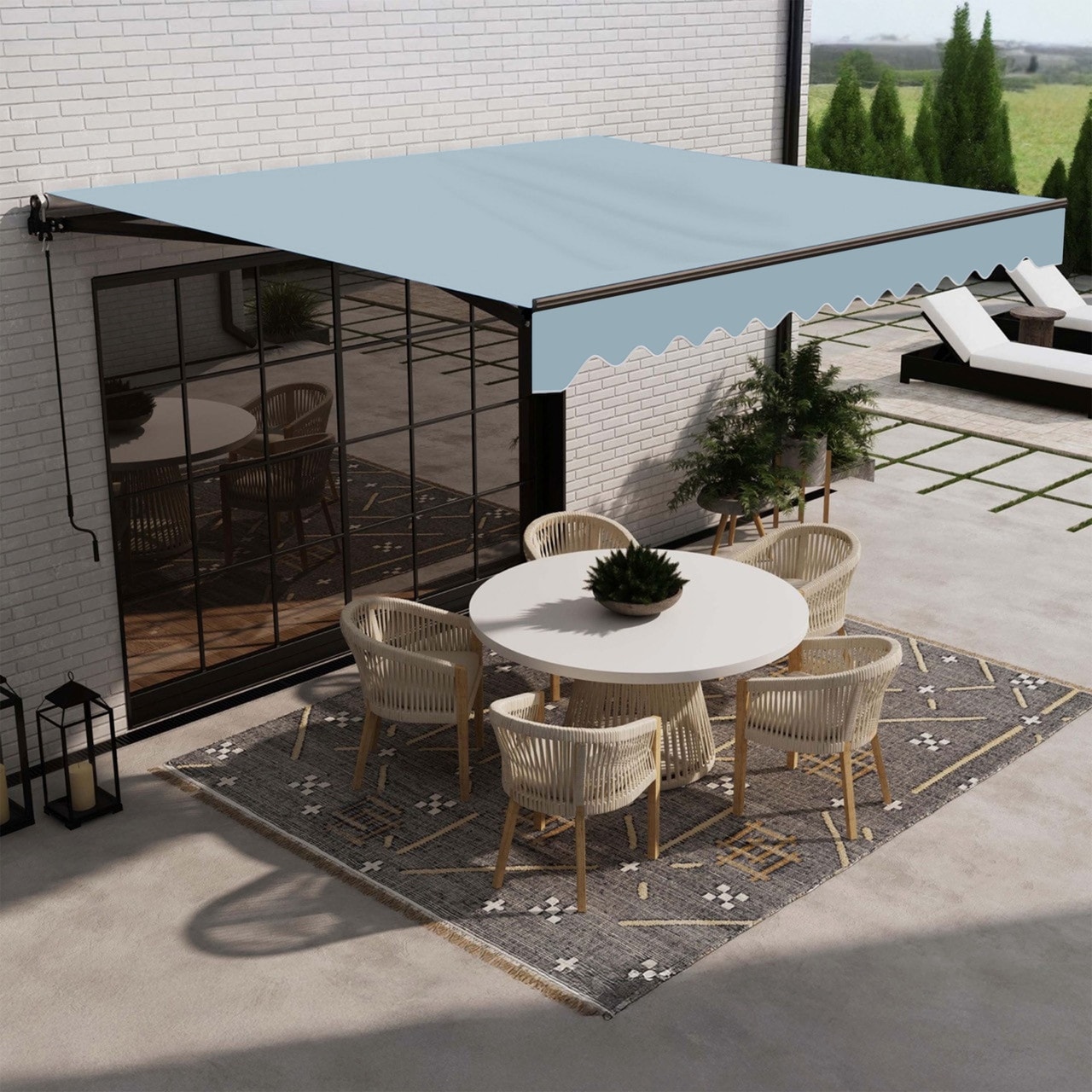 ALEKO Caribbean Motorized Retractable Patio Awning - Black Frame - Sky Blue - 16 x 10 Feet