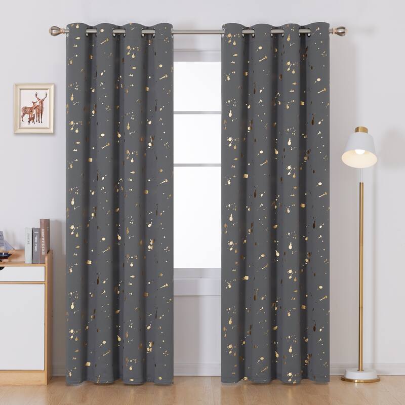 Deconovo Gold Spot Curtain Panel Pair (2 Panel) - W52 x L84 - Dark Grey
