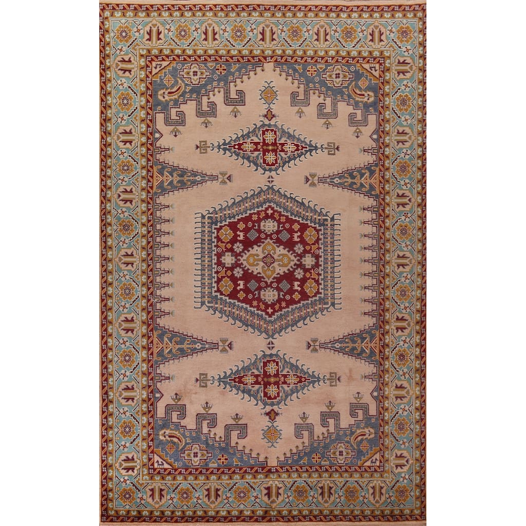 Geometric Viss Indian Large Area Rug Hand-Knotted Wool Carpet - 9'7"x 14'1"