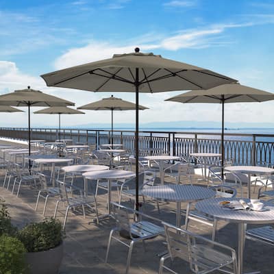 California Umbrella 9' Rd. Aluminum Frame, Fiberglass Rib Market Umbrella, Push Open, Bronze Finish, Pacifica Fabric