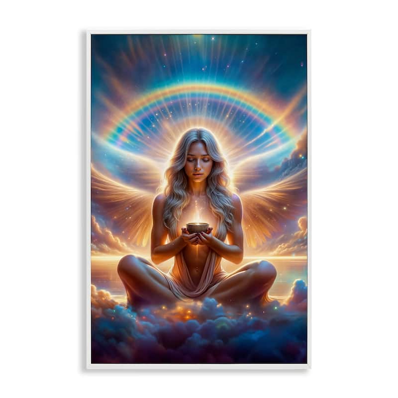 Stupell Enlightened Angel with Tea Framed Giclee Art Design By Spirit of the Rainbow - 12 x 18 - White