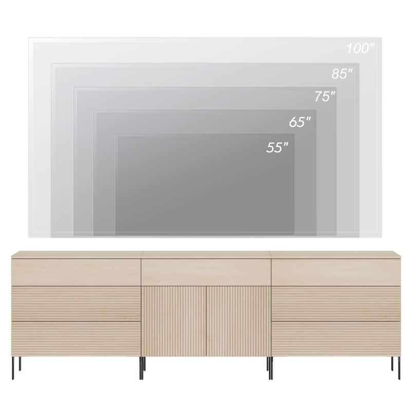94.5" Modern Reeded 7-Drawer Dresser Set For Bedroom, Minimalist Chest Of Drawers