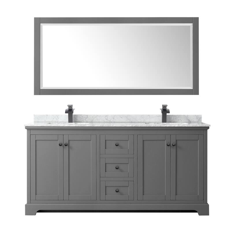 Avery 72-inch Double Vanity, Marble Top, Square Sinks, 70-inch Mirror