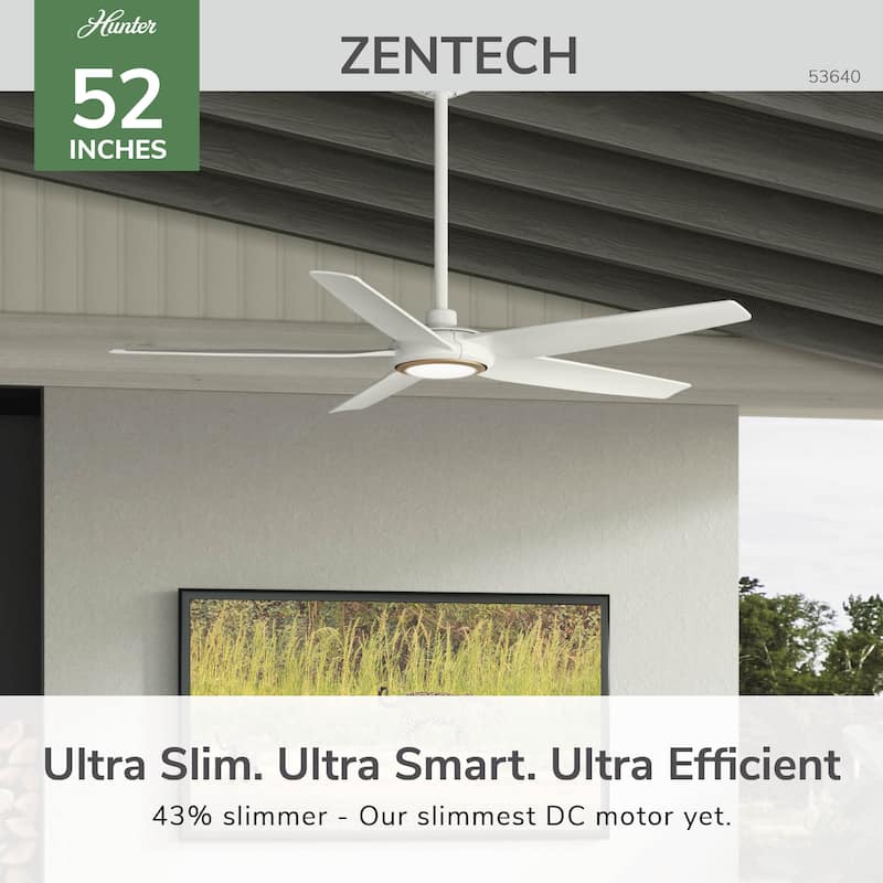 Hunter ZenTech Indoor / Outdoor 5-Blade Smart Ceiling Fan w/ LED Light and Handheld Remote.