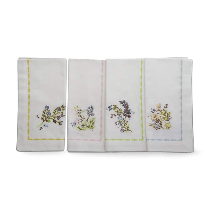 Meadow Embroidered Napkin Set Of 4 Cotton Floral Design For Home Table Decor - 20 x 20