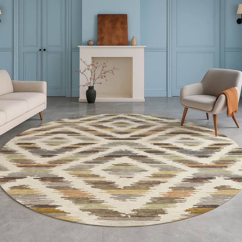 Machine Washable Indoor/ Outdoor Global Diamdon Chantille Rug