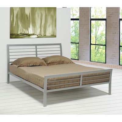 Full Size Metal Platform Bed with High Headboard and Low Footboard