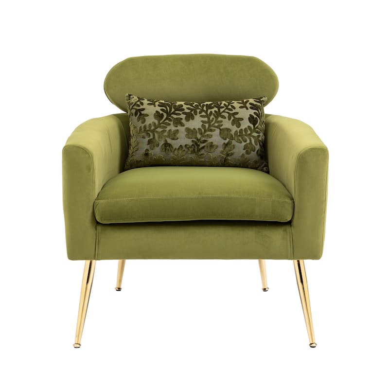 Velvet Upholstered Accent Chair With A Pillow