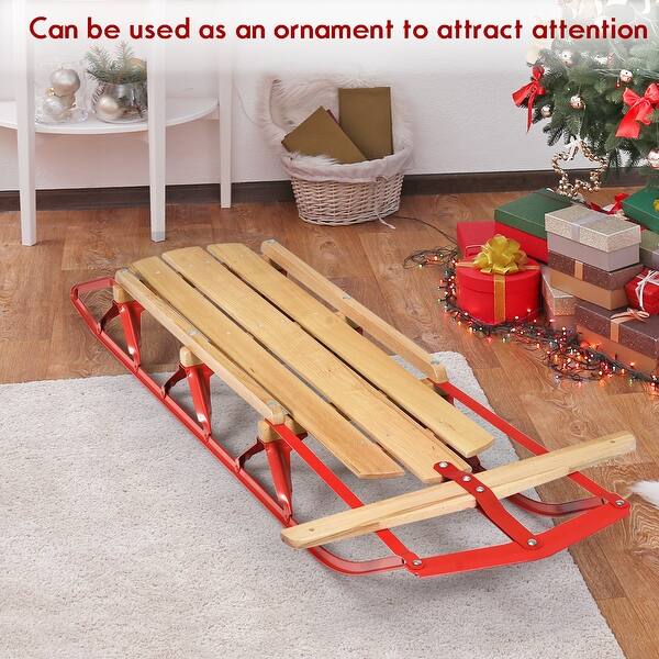Shop Costway 54 Kids Wooden Snow Sled Runners Steering Bar