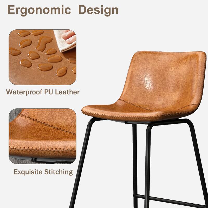 26" Counter Height Bar Stools, Modern PU Leather Counter Stools Set of 3