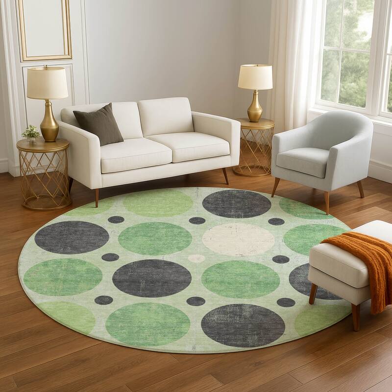 Premium Washable Super Soft Casual Circles Mayfield Rug - Green - 8' x 8'