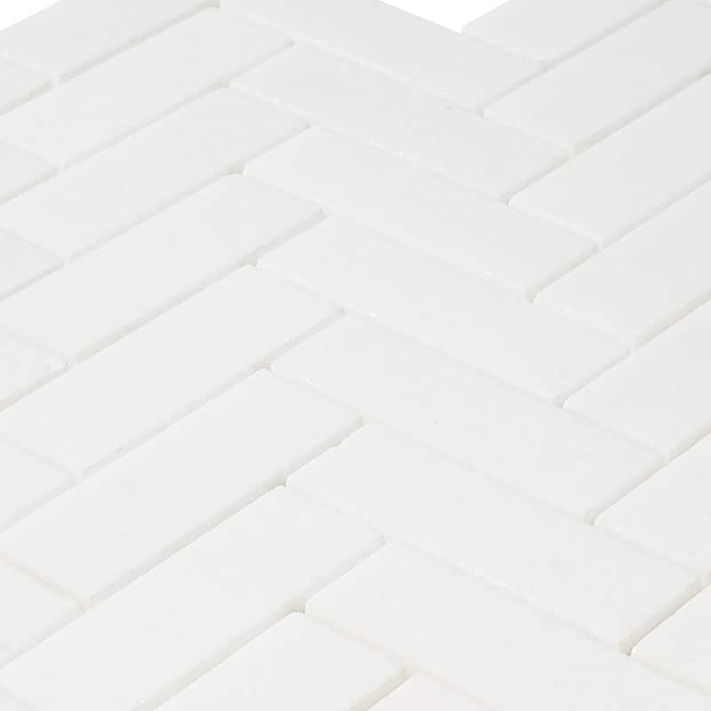 Thassos Marble 1" x 3" Heeringbone Polished Mosaic Tile