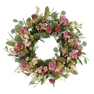 24" Artificial Chrysanthemum And Hydrangea Floral Spring Wreath