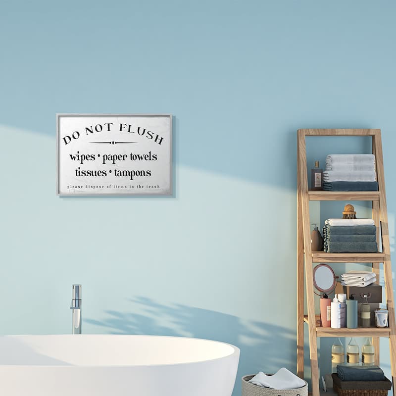 Stupell Don't Flush Disposable Garbage Items Bathroom Sign Framed Wall Art - White