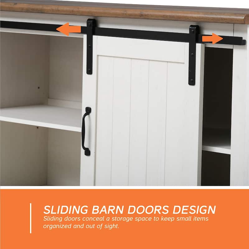 WAMPAT Farmhouse Sliding Barn Door TV Stands Storage Cabinets Entertainment Stand for TVs Up to 65"