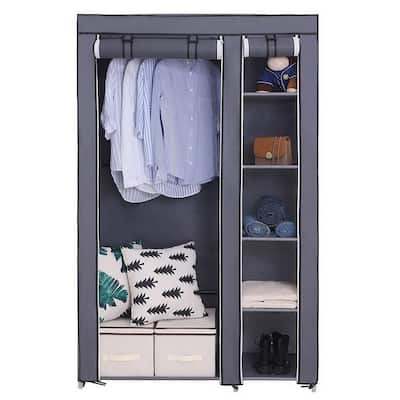 Portable Non-woven Fabric Clothes Closet Wardrobe with Hanging Rod