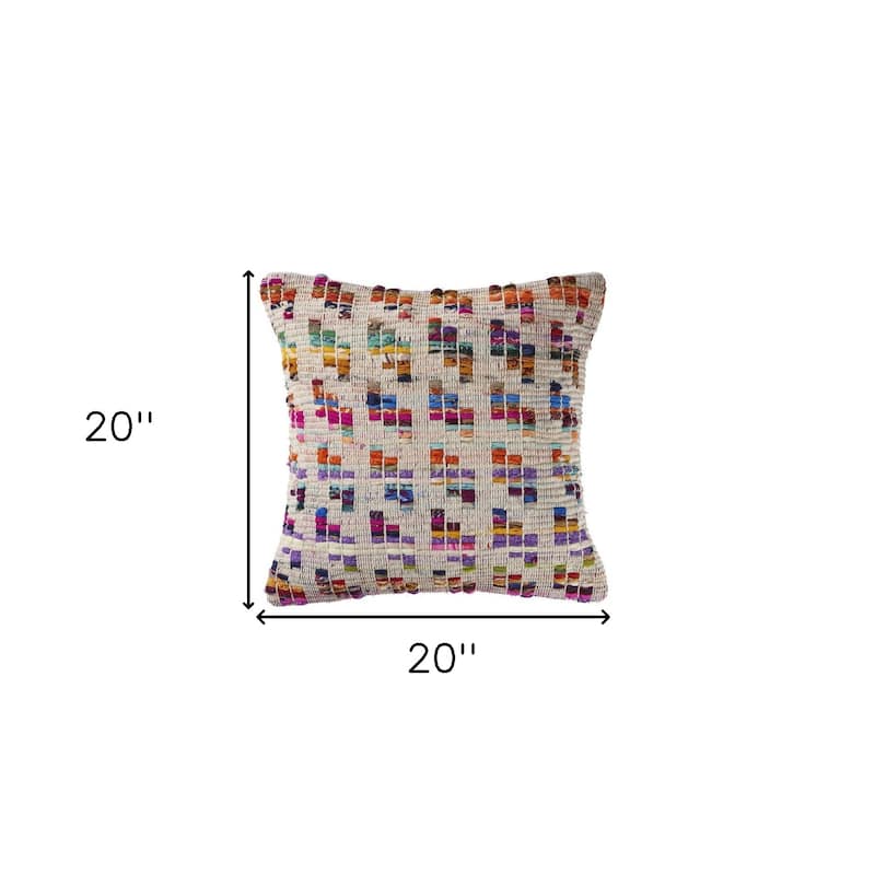 HomeRoots 20" X 20" Beige Red Green Blue Yellow Orange And Pink 100% Cotton Geometric Zippered Pillow