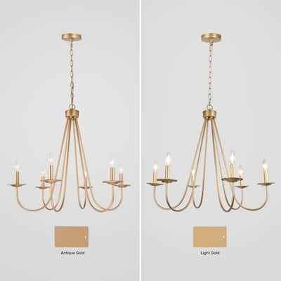 Mid-century Modern Gold 6-light Chandelier Kitchen Island Lights Fixture Curving Arm
