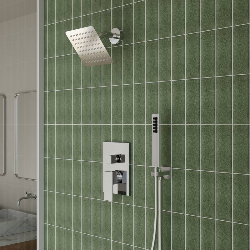 Wall Mounted 6 in Rain Shower Head Bathroom Shower Faucet Set, 2-Setting Square Shower System With Rough-In Valve, & Handheld