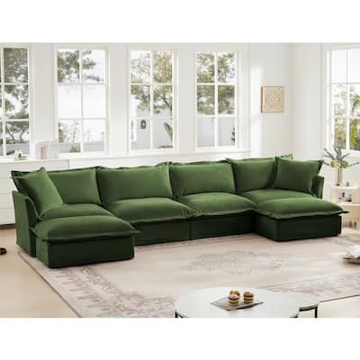Modern Deep Seat Modular Sofa with Removable Chenille Covers and Plush Cushions for Living Room and Guest Room