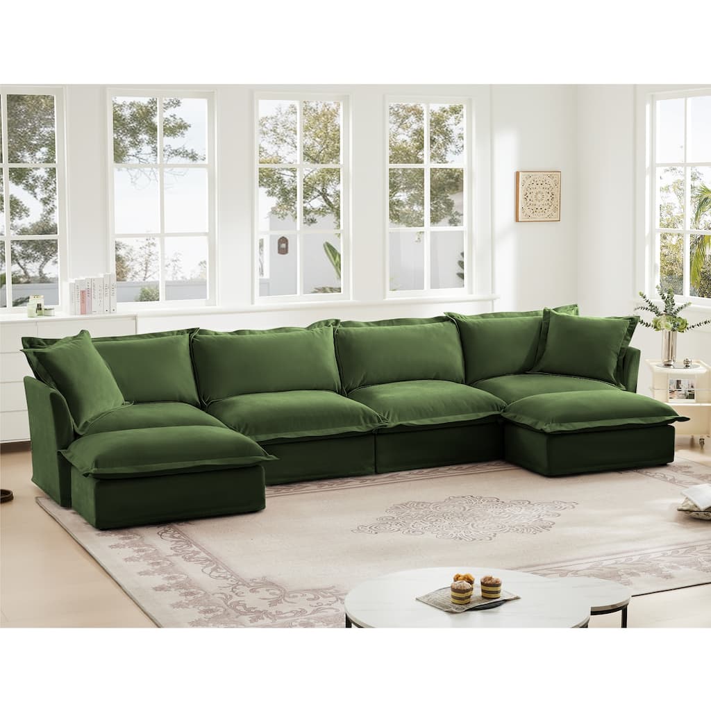 Modern Deep Seat Modular Sofa with Removable Chenille Covers and Plush Cushions for Living Room and Guest Room