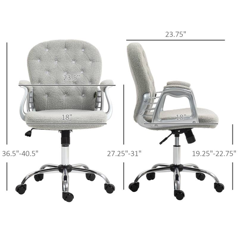 Simple Button Tufted Fabric Desk Chair Vanity Chair with Padded Armrests, Swivel Chair Office Chair with Wheels