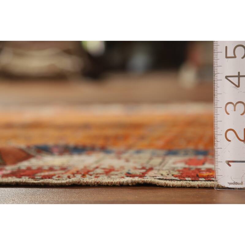 Hand Knotted Oriental 100% Wool Carpet Traditional Geometric Oranges & Rust Caucasian Runner Rug - 9' 3'' X 4' 0''