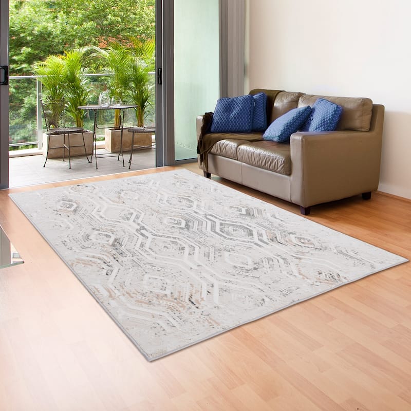 Sevita Gray/Cream/Taupe Geometric Contemporary Ikat Area Rug