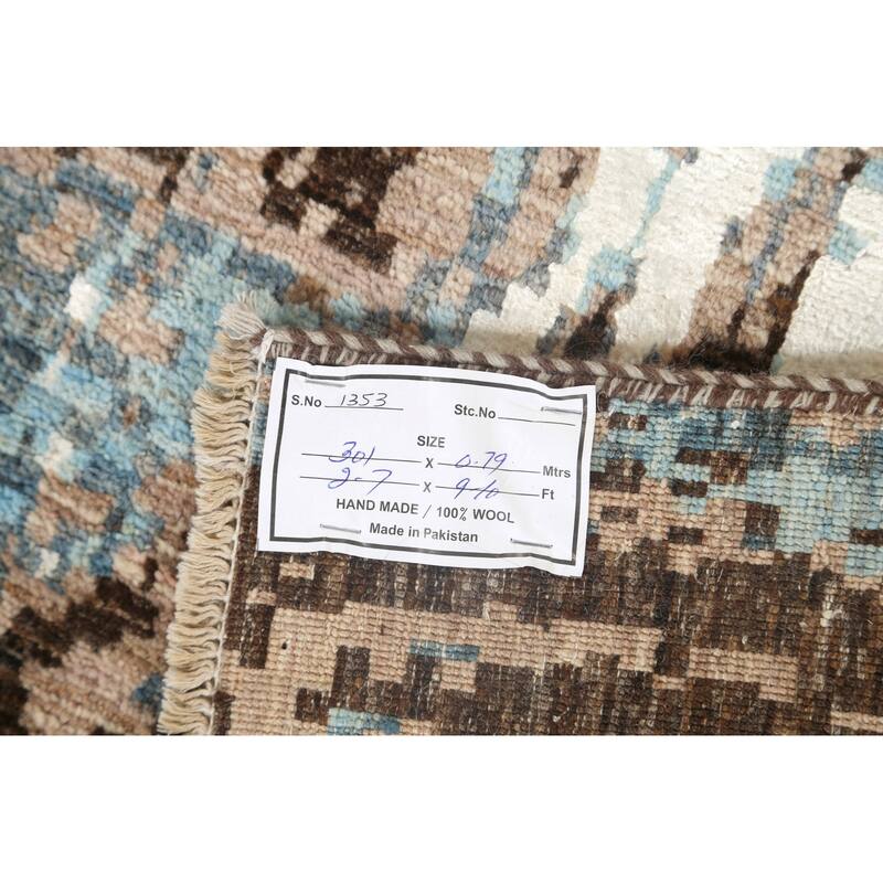 Wool/ Silk Vegetable Dye Oriental Abstract Runner Rug Hand-knotted - 2'7" x 9'10"