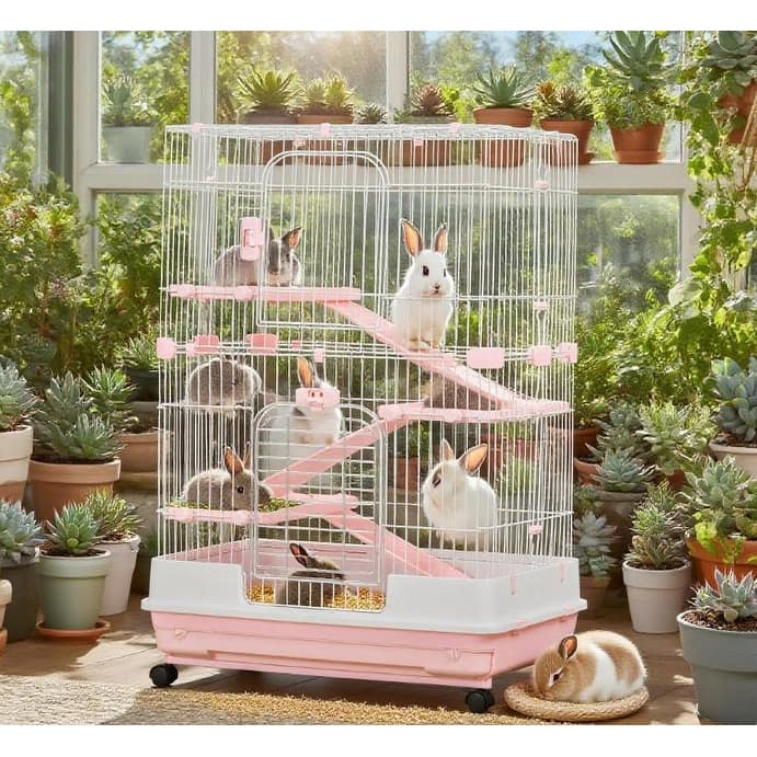 Rabbit Hut Small Animal Cage Rabbit Hutch with Wheels