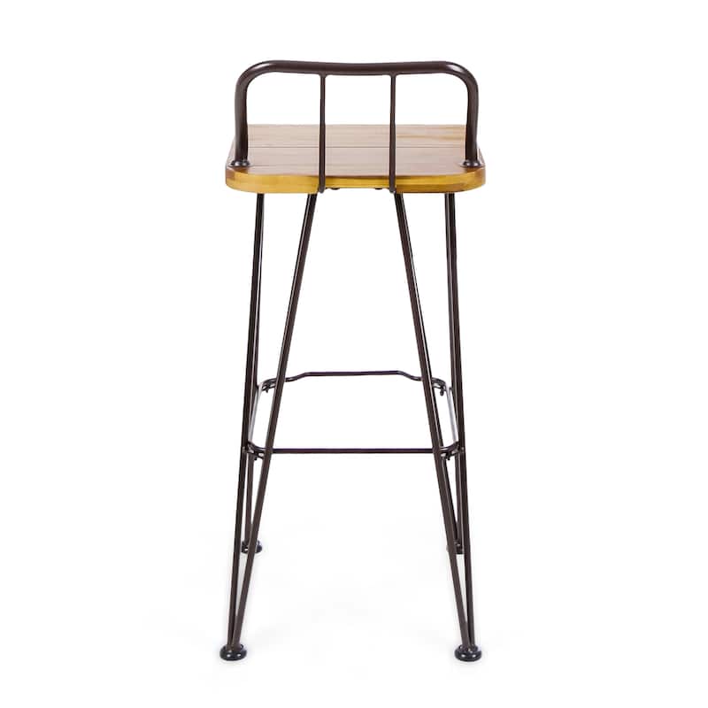 Outdoor Industrial Wood Bar Stool (Set of 2), Patio Cafe Counter Chair, Open Back Bar Chair Set, Iron Art High Chair