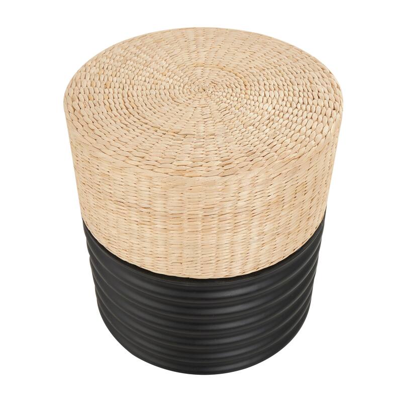 White or Black Wooden Handmade Woven Two-Toned Geometric Stool with Seagrass Top
