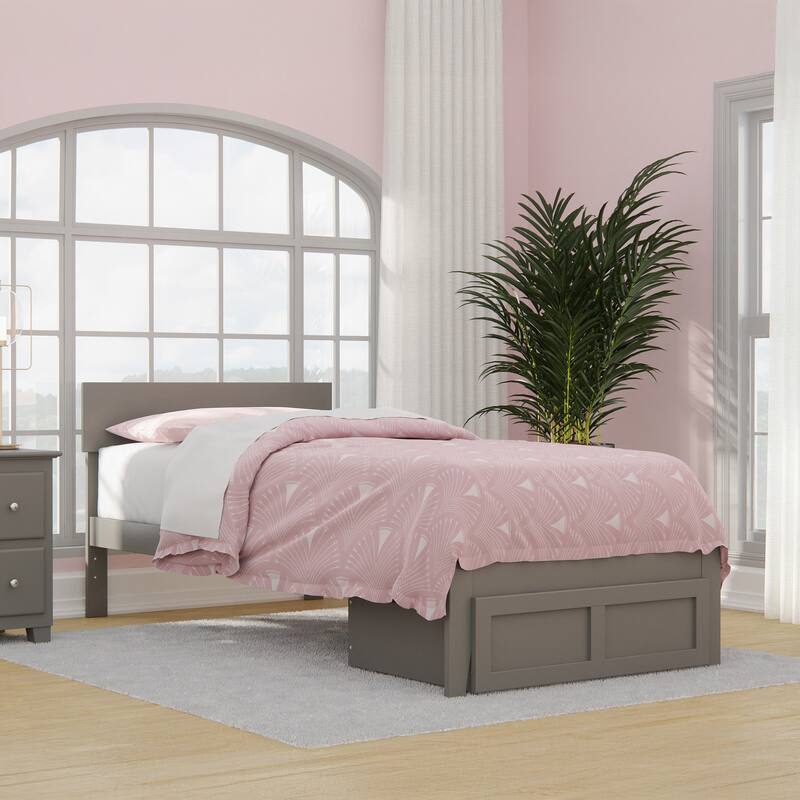 AFI Boston Platform Bed with Foot Drawer - Grey - Twin XL