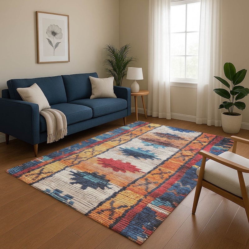 Premium Washable Super Soft Southwest Global Mayfield Rug - Navy - 5' x 7'6"
