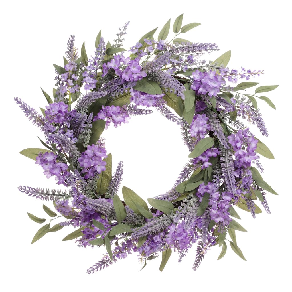 Lavender Floral Artificial Spring Wreath, 24-Inch, Unlit