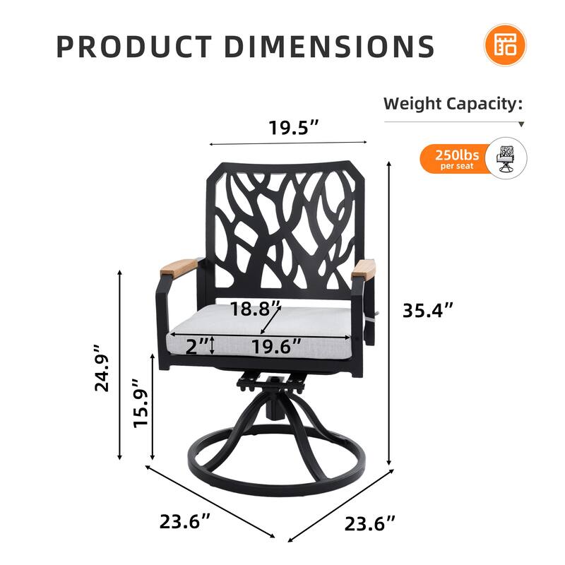 GDFStudio - Aaron Outdoor Patio Aluminum Swivel Rocker with Sunbrella Cushions,FSC-Certified Wood Armrests