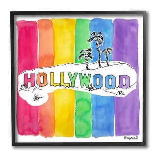 Stupell Vibrant Hollywood Hills Watercolor Rainbow Text Framed Wall Art ...