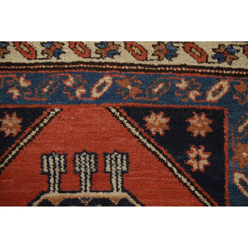 Orange Geometric Bakhtiari Vintage Persian Wool Carpet - 3'0" x 12'1"