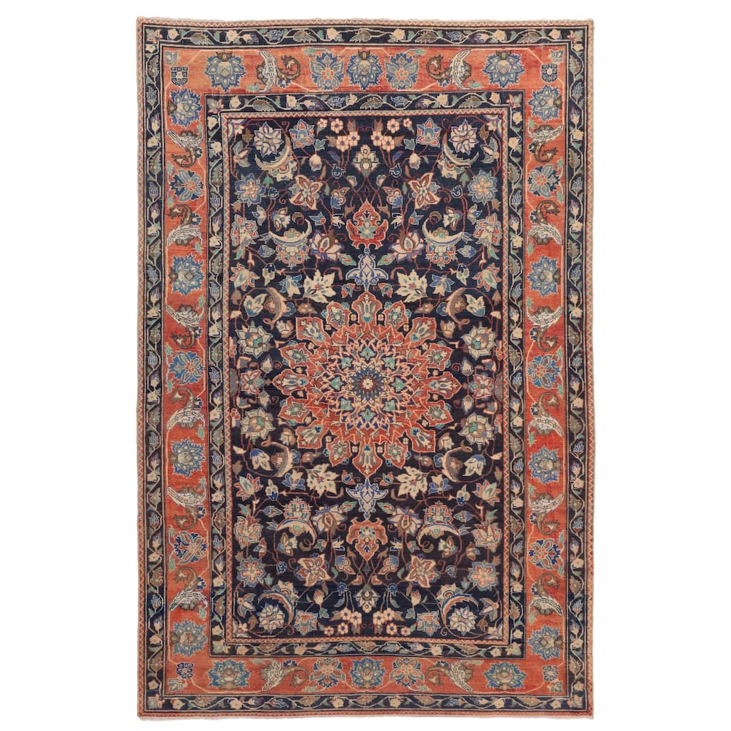 ECARPETGALLERY Hand-knotted Antalya Vintage Navy Wool Rug - 6'5 x 10'0