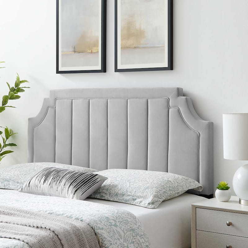 Alyona Channel Tufted Performance Velvet Full/Queen Headboard - Light Grey