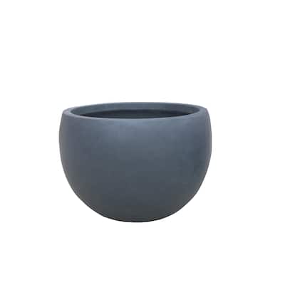 Kante Lightweight Concrete Outdoor Round Bowl Planter, 13 Inch Tall, Charcoal
