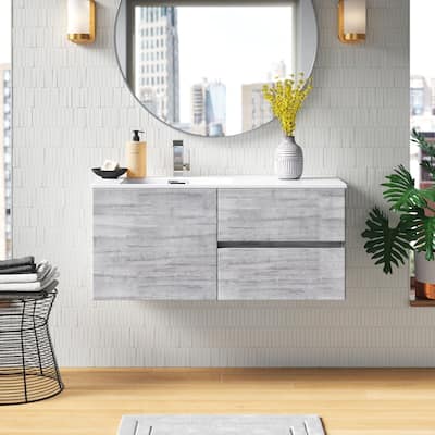 Beachwood Collection 42" Wall Mount Cultured Marble Top Bathroom Vanity Cabinet with Sink and Drawers