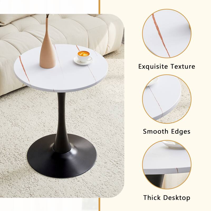 Round Dining Table, 23.6" Circle Tulip Table with Thickened Tabletop & Metal Pedestal, Mid Century Modern Bistro Table