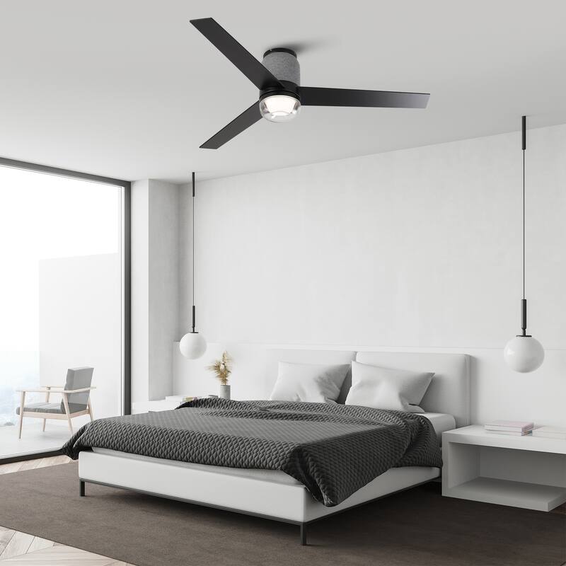 52" Modern Black RGB LED Smart Flush Mount Ceiling Fan with Light and Remote, App Control, Voice Control