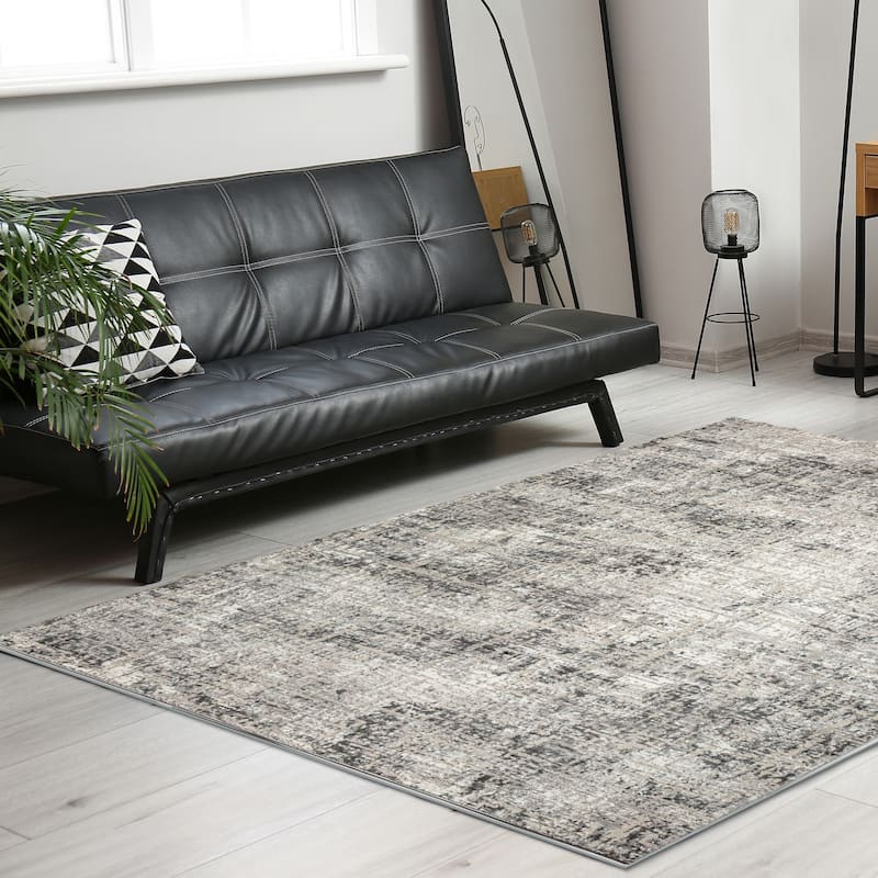 Admire Home Living Lucio 1241 Transitional Striated Area Rug - 5'3" X 7'3" - Grey