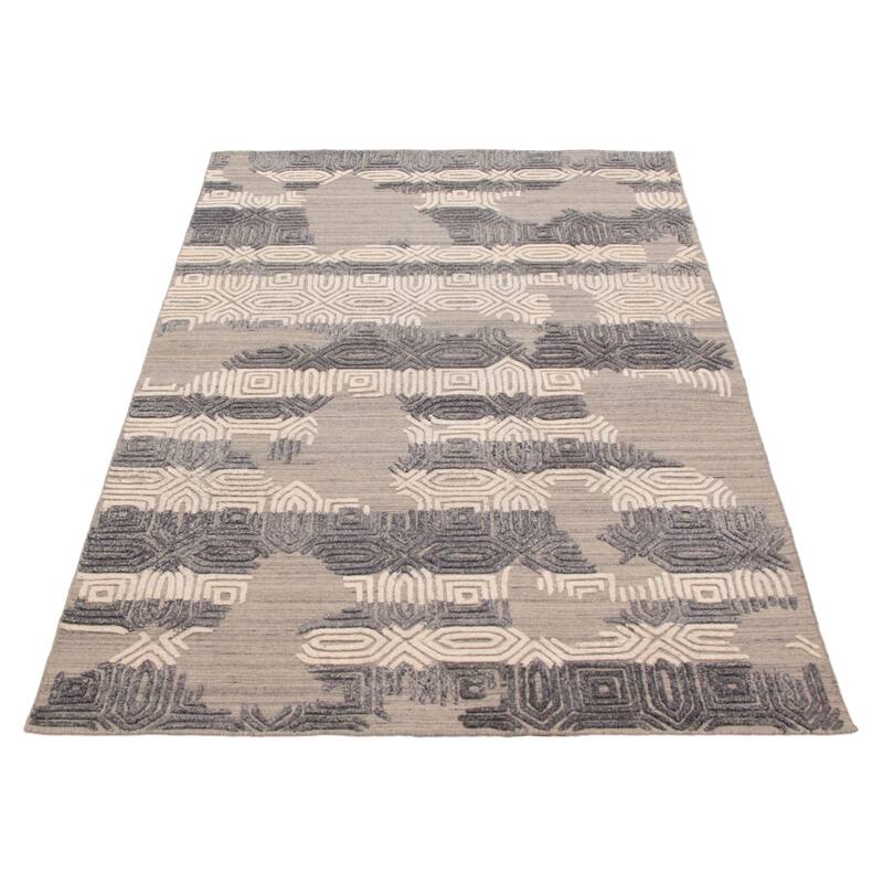 ECARPETGALLERY Hand-knotted Tangier Light Grey Wool Rug - 5'2 x 8'0