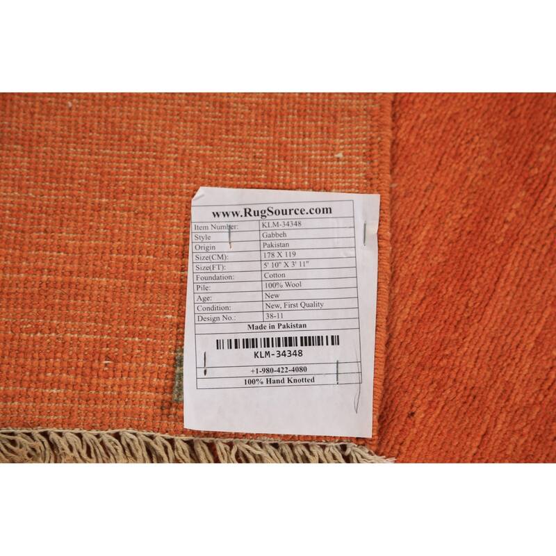 Orange Gabbeh Modern Rug Handmade Bedroom Solid Wool Carpet - 3'11" x 5'10"