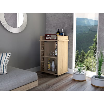 Dukat Bar Cart,Two Shelves, Six Built-in Wine Rack, Four Casters